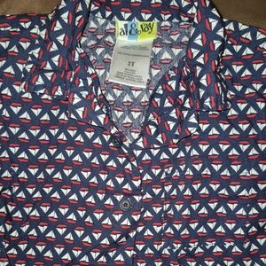 Navy Sailboat-Print Button-Front Kids Shirt - 2T